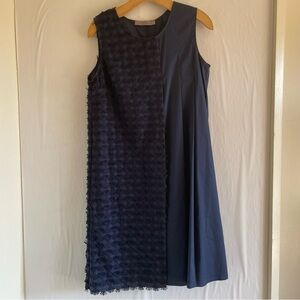 D. Exterior Blue Poplin Fringe Sleeveless Dress Size 42